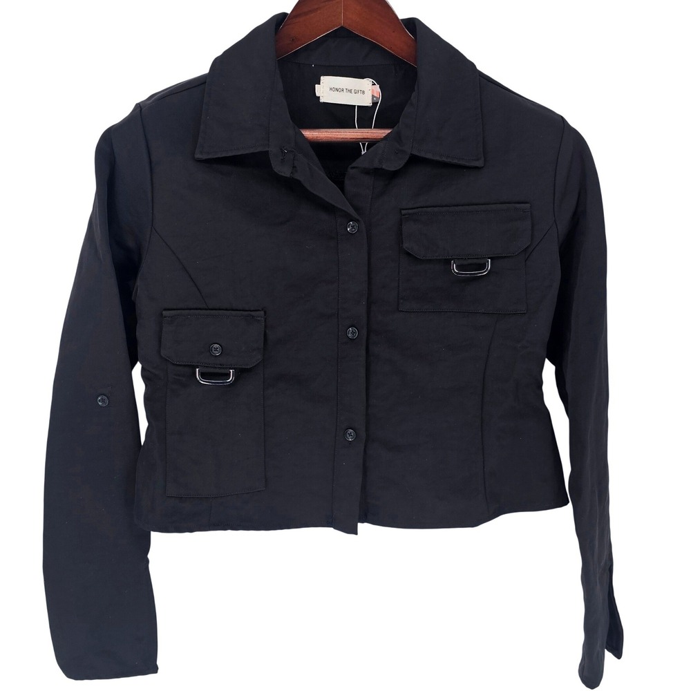 HONOR‎ THE GIFT Black Button Up Utility Cropped Jacket Size S